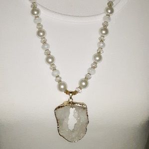 Handmade White Duzgy Stone Necklace